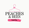 Logo of Peaches & Bees Resale Shop with a pink hanger on a white background